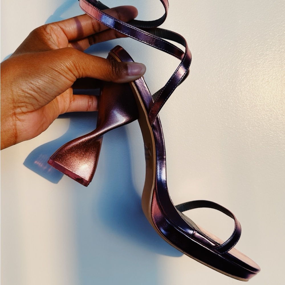 Metallic Pink Strappy Heeled Sandals
